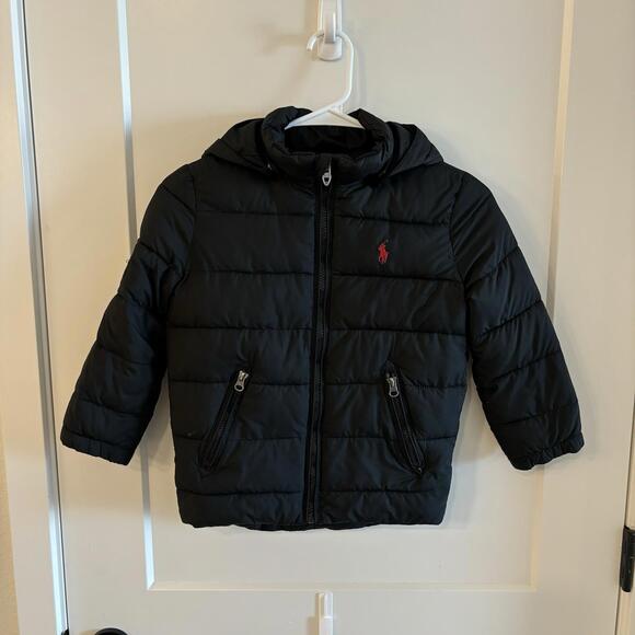 POLO RALPH LAUREN Black Down Puffer Jacket Removable Hood Toddler Kids Size 6 - Picture 1 of 6